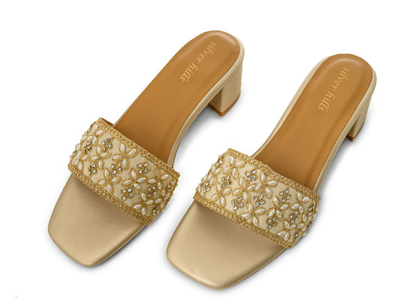Golden Bloom Heels